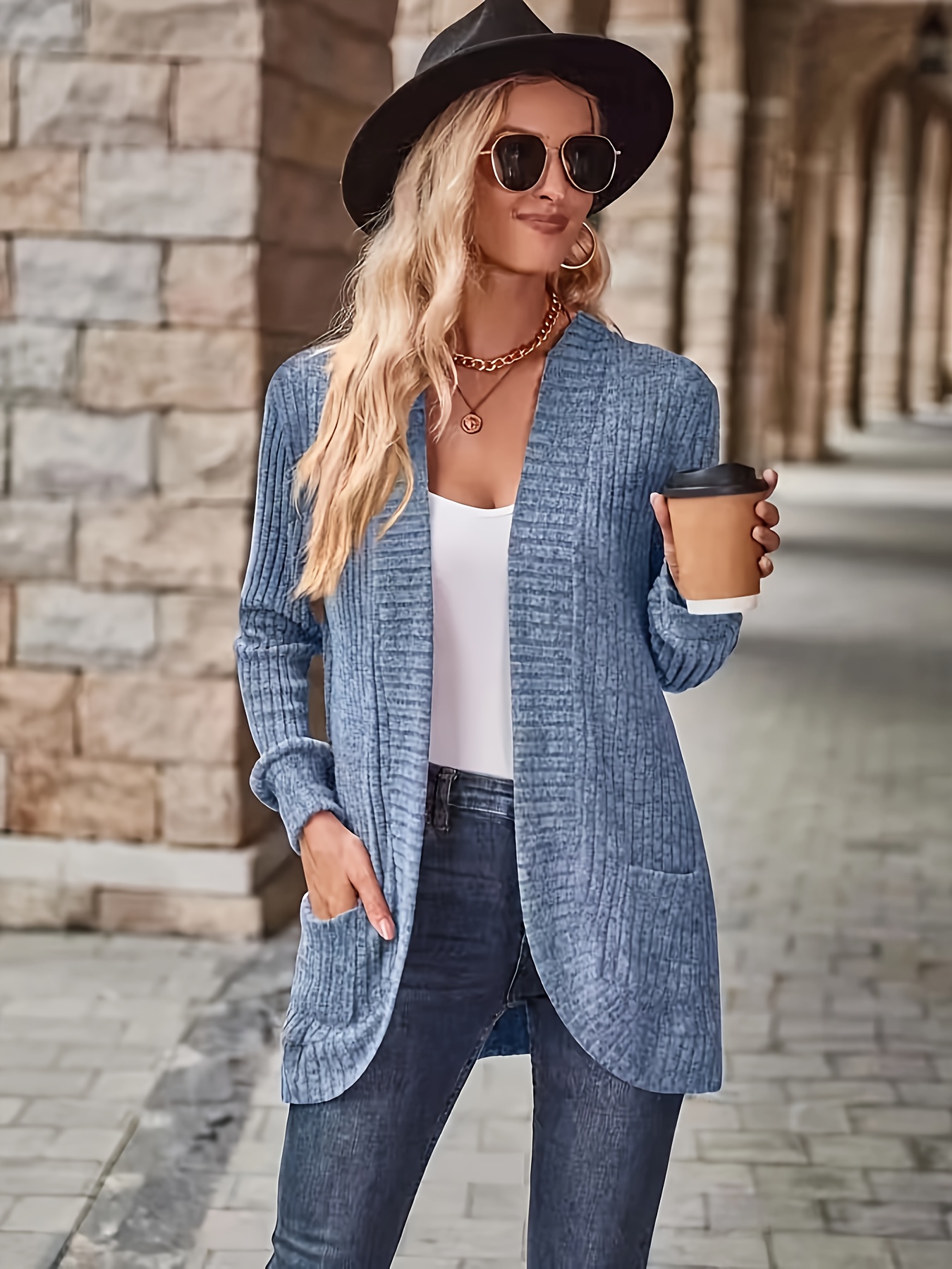 solid open front cardigan casual long sleeve drop shoulder outwear for spring fall womens clothing details 10