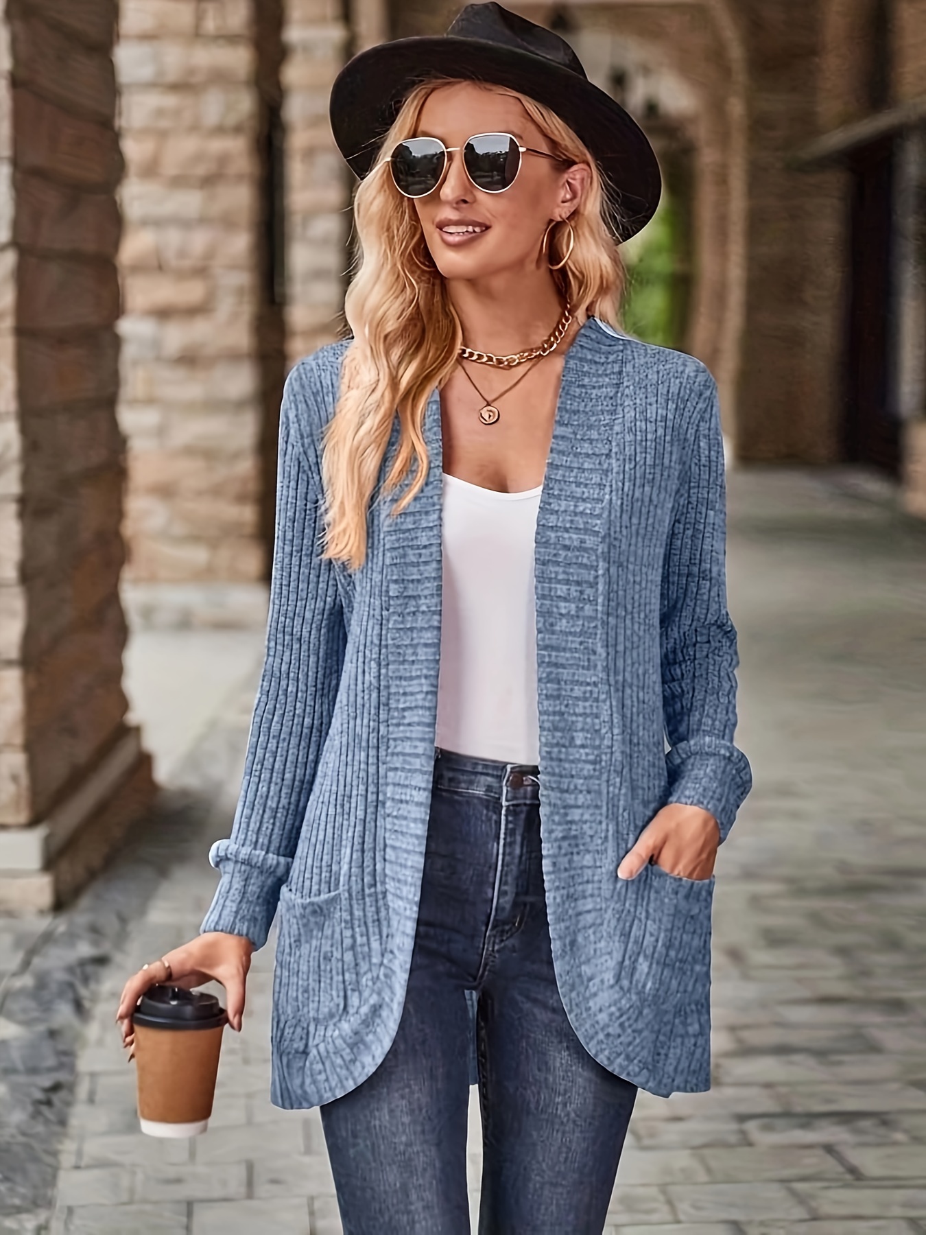 solid open front cardigan casual long sleeve drop shoulder outwear for spring fall womens clothing details 12