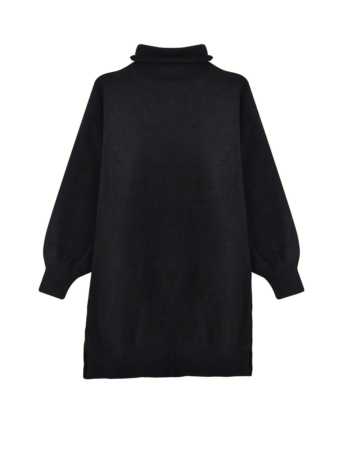 solid turtle neck oversized sweater casual long sleeve split sweater womens clothing details 36