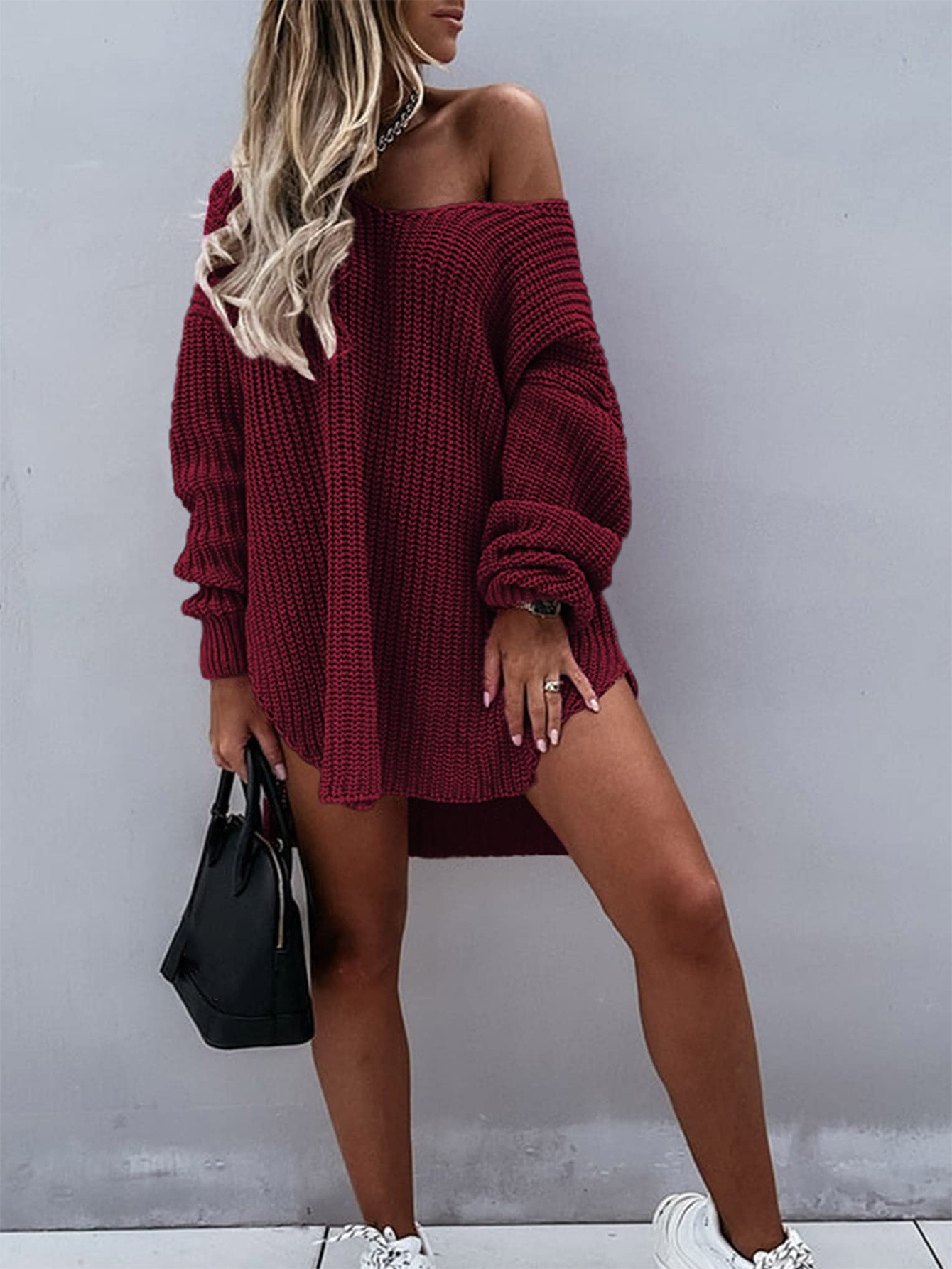 lantern sleeve knitted v neck sweater autumn and winter new knitted v neck sweater womens clothing details 25