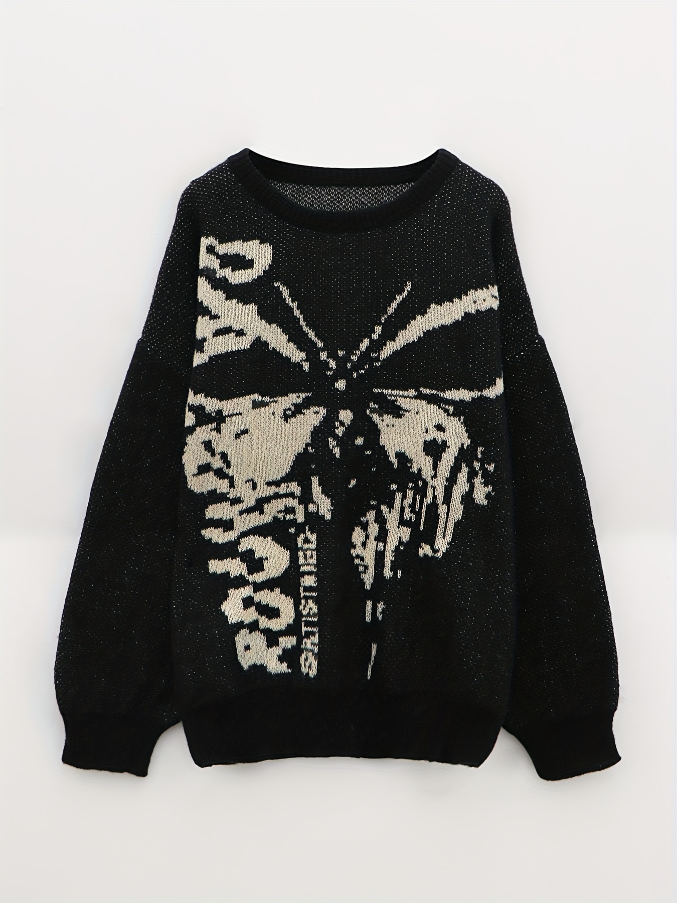 butterfly pattern knit sweater y2k crew neck long sleeve sweater womens clothing details 15