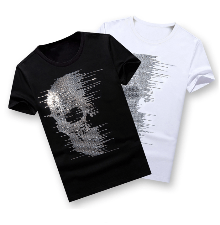 rhinestone various skull pattern print mens t shirt halloween style graphic slight stretch tee mens summer clothes mens outfits details 0