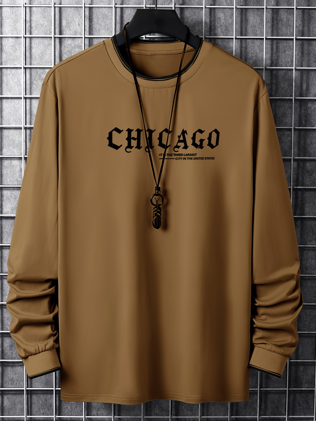 chicago print mens street daily long sleeve high stretch t shirt spring fall outdoor mens clothing details 10