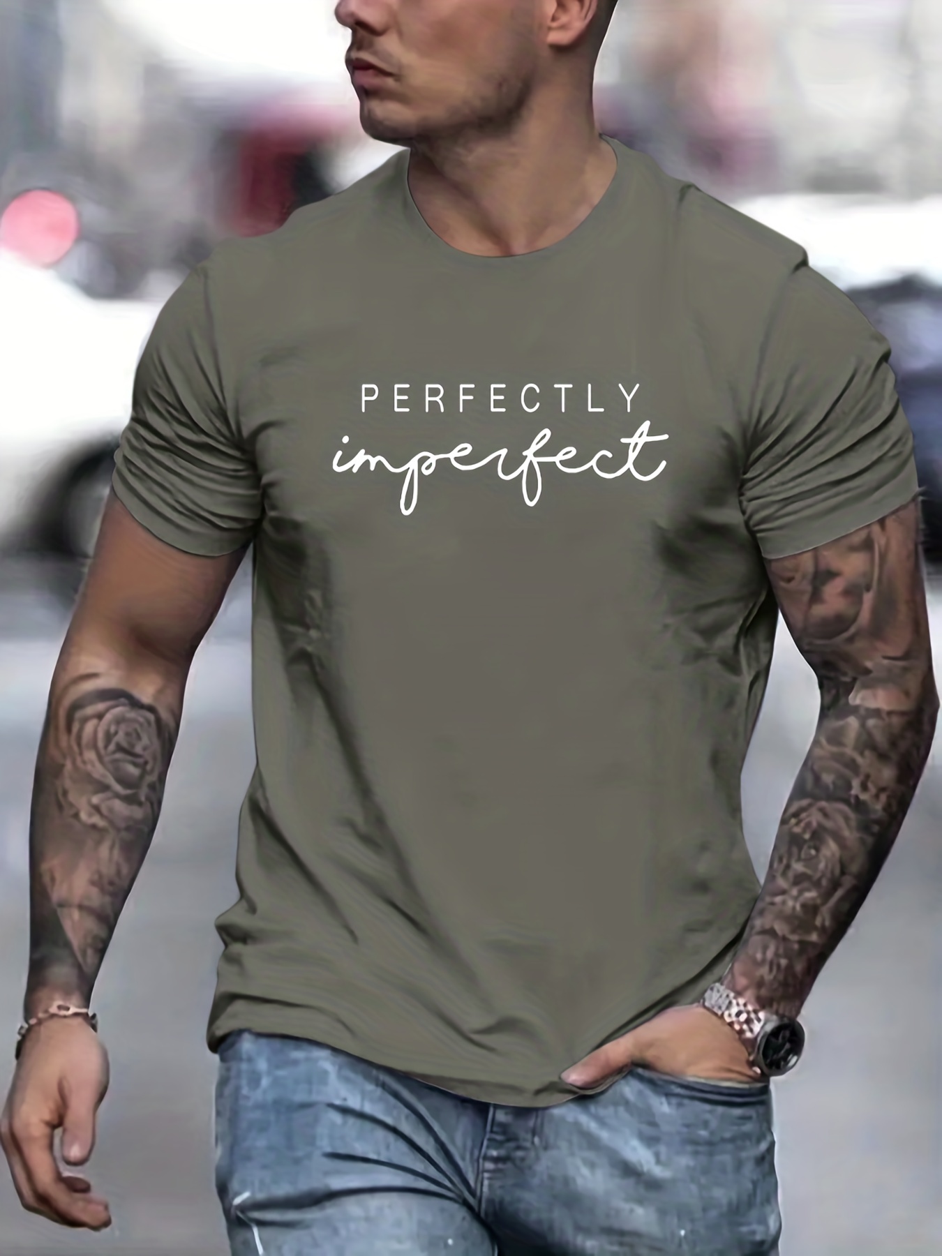 perfectly imperfect print t shirt mens casual street style slightly stretch round neck tee shirt for summer fall details 0