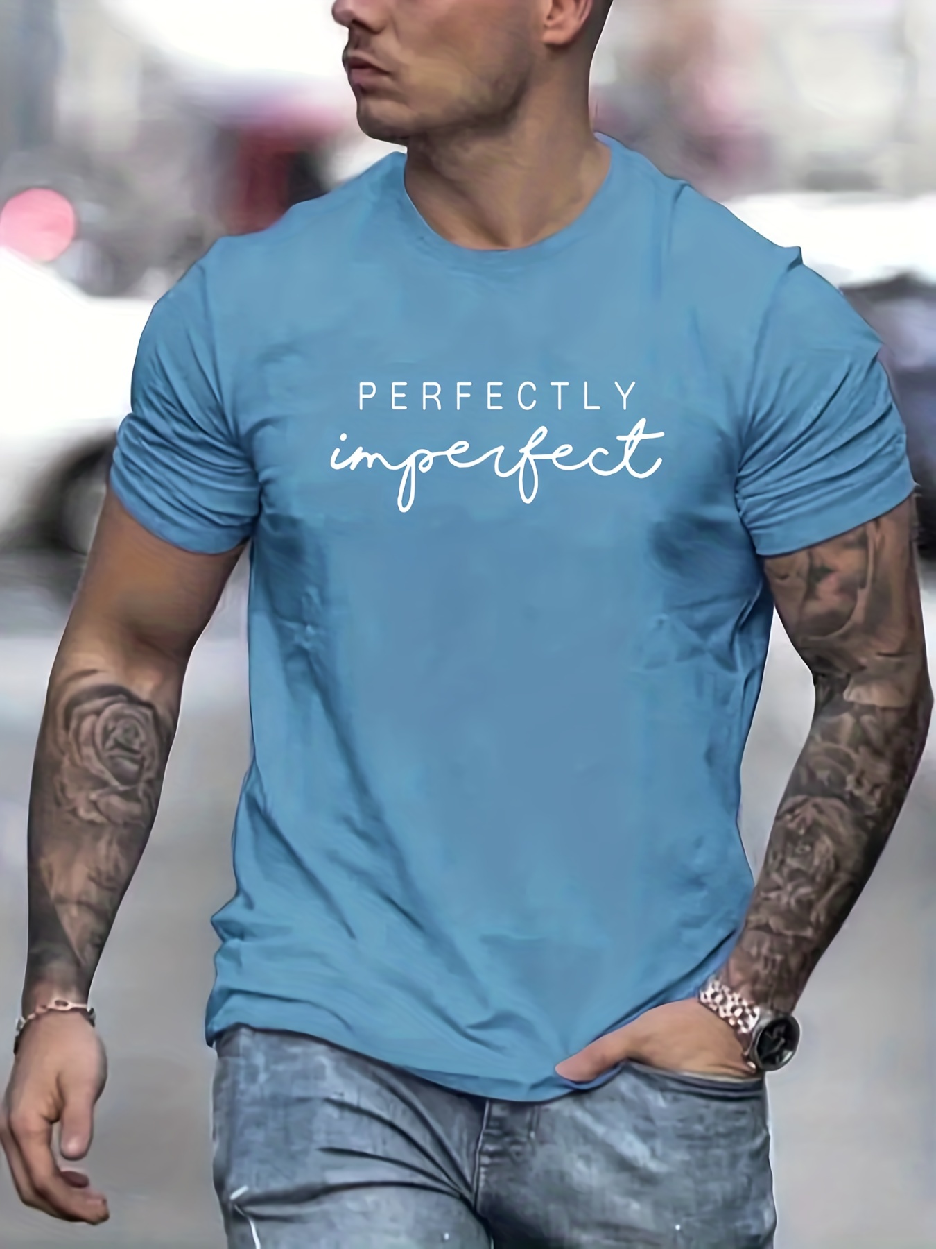 perfectly imperfect print t shirt mens casual street style slightly stretch round neck tee shirt for summer fall details 10