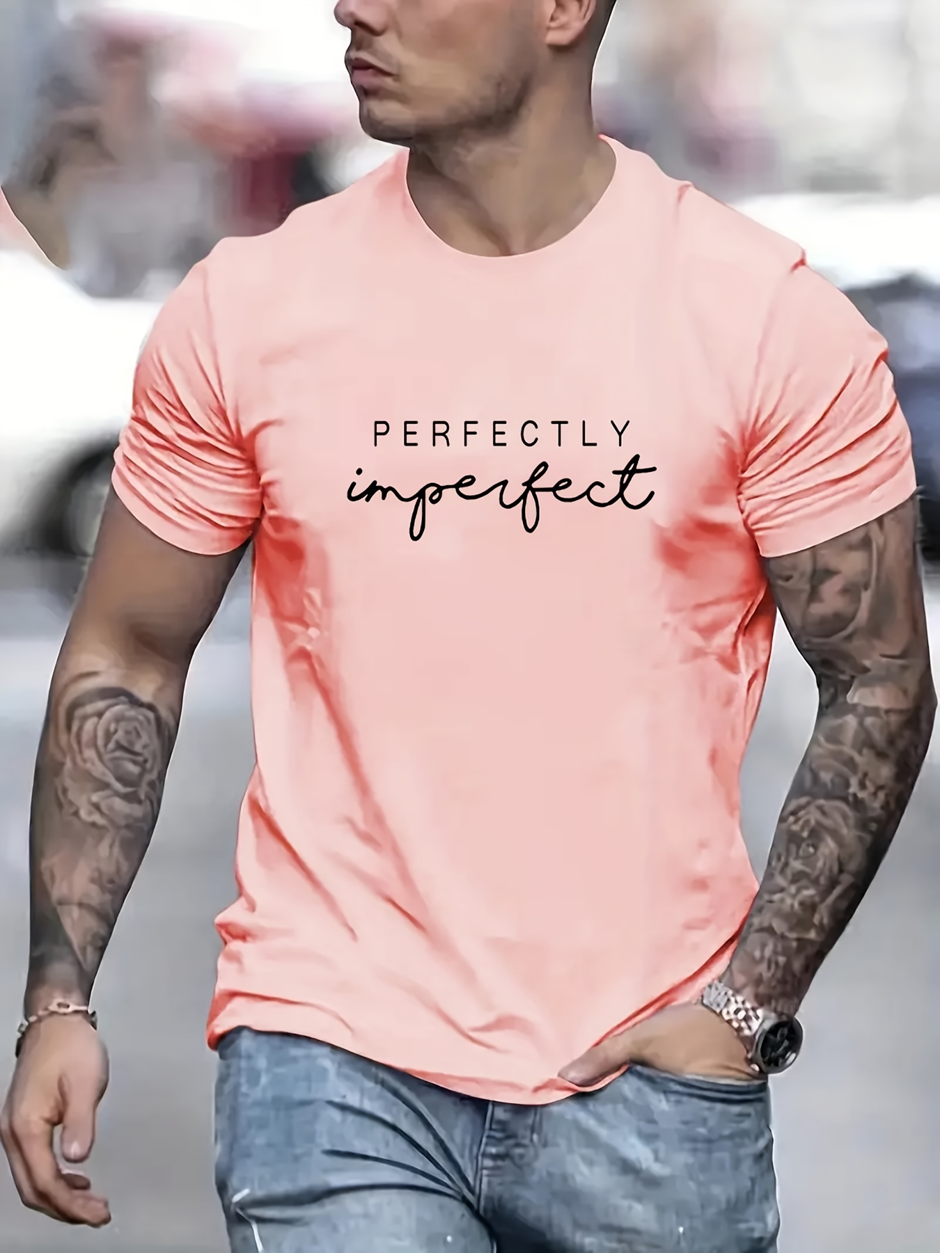 perfectly imperfect print t shirt mens casual street style slightly stretch round neck tee shirt for summer fall details 25