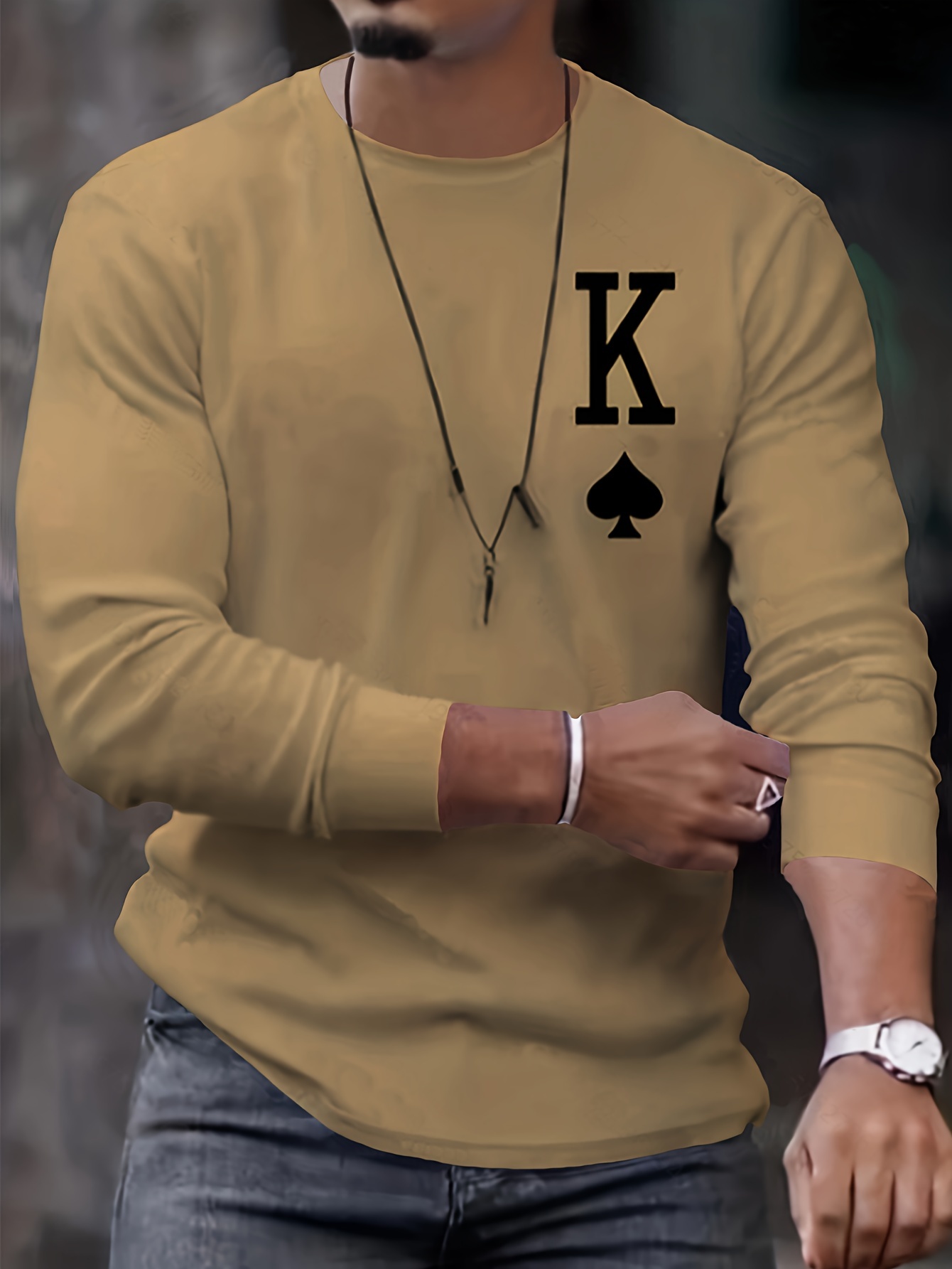 letter k print long sleeve sports shirt mens casual crew neck sport t shirt details 6