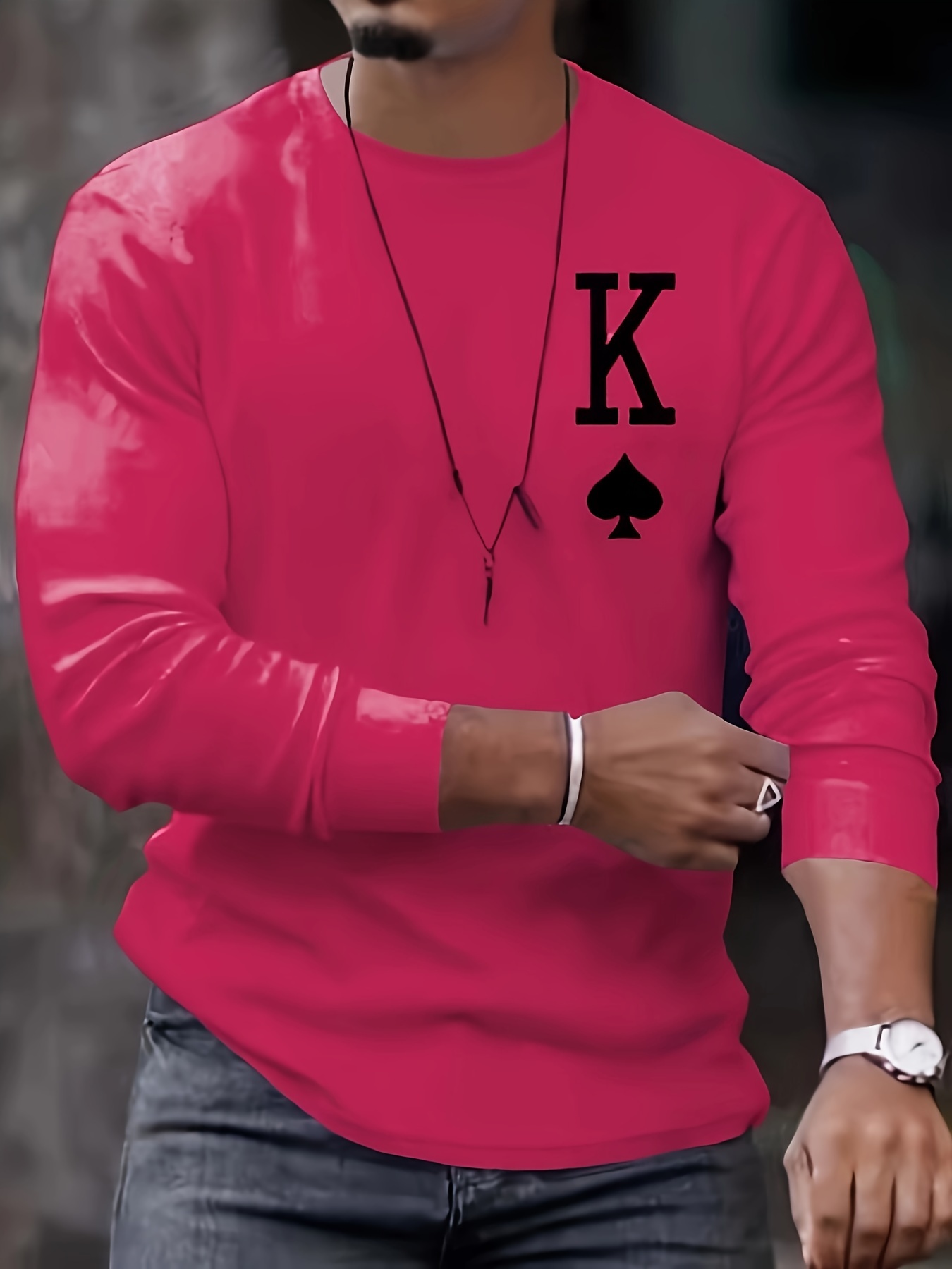 letter k print long sleeve sports shirt mens casual crew neck sport t shirt details 18