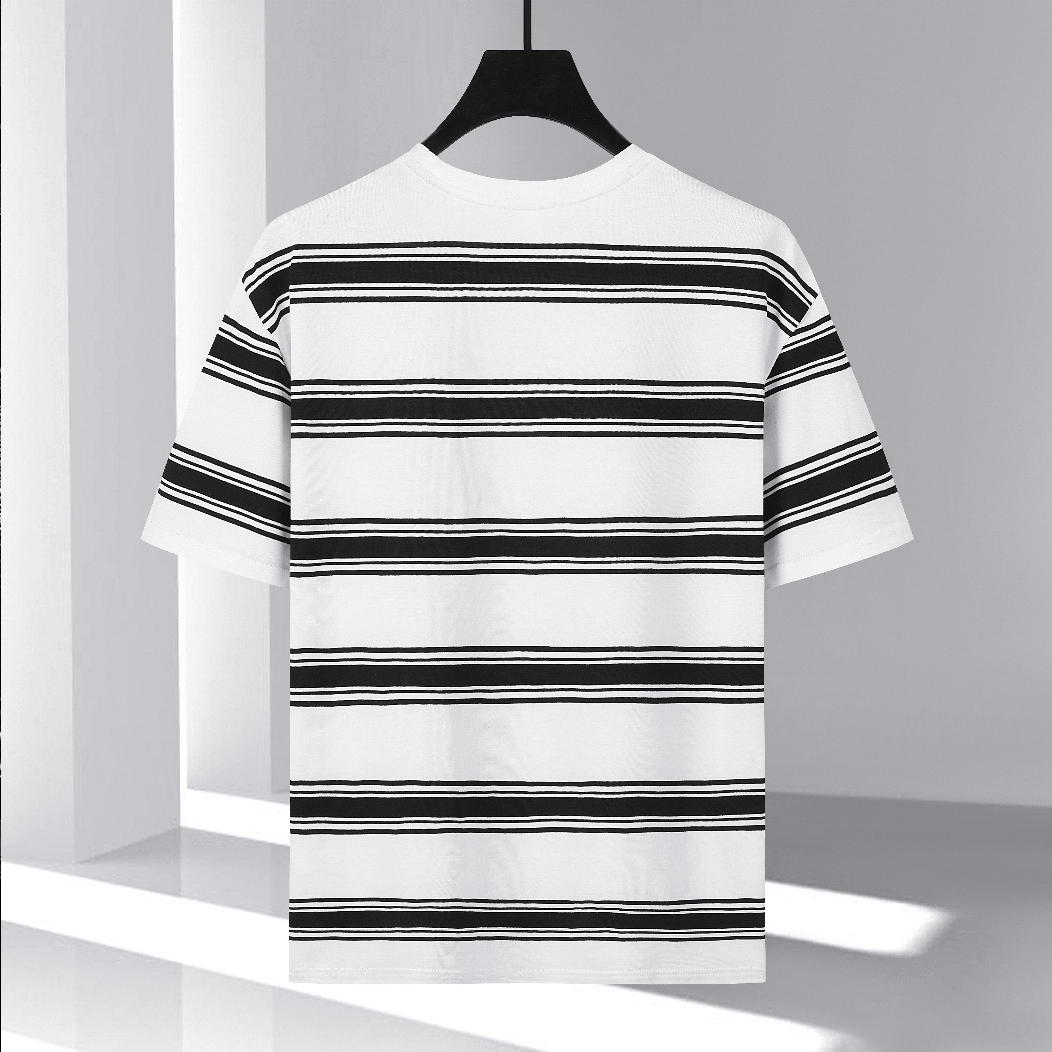 mens stylish stripe pattern shirt casual breathable crew neck short sleeve tee top for city walk street hanging outdoor activities details 1