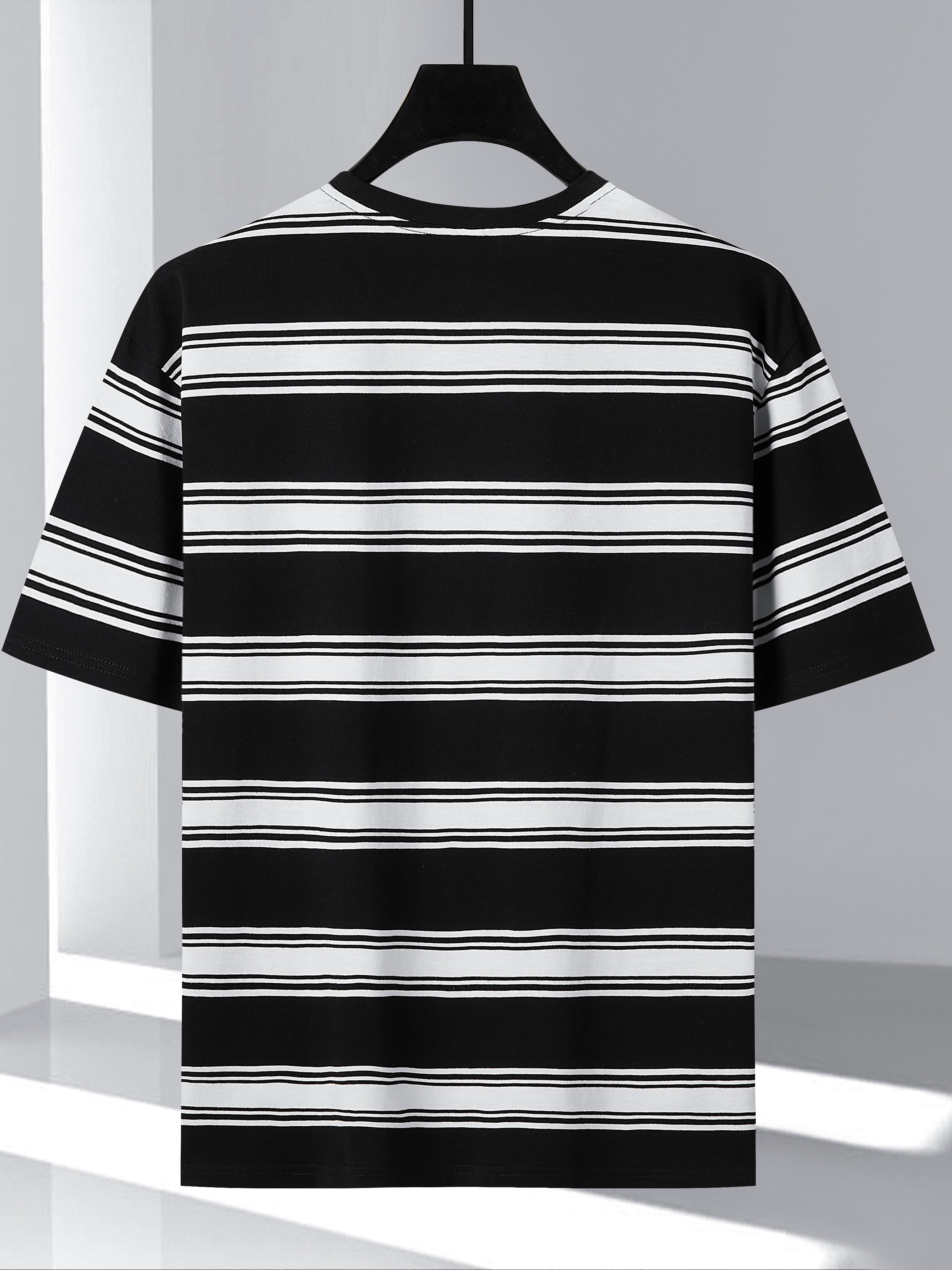 mens stylish stripe pattern shirt casual breathable crew neck short sleeve tee top for city walk street hanging outdoor activities details 5