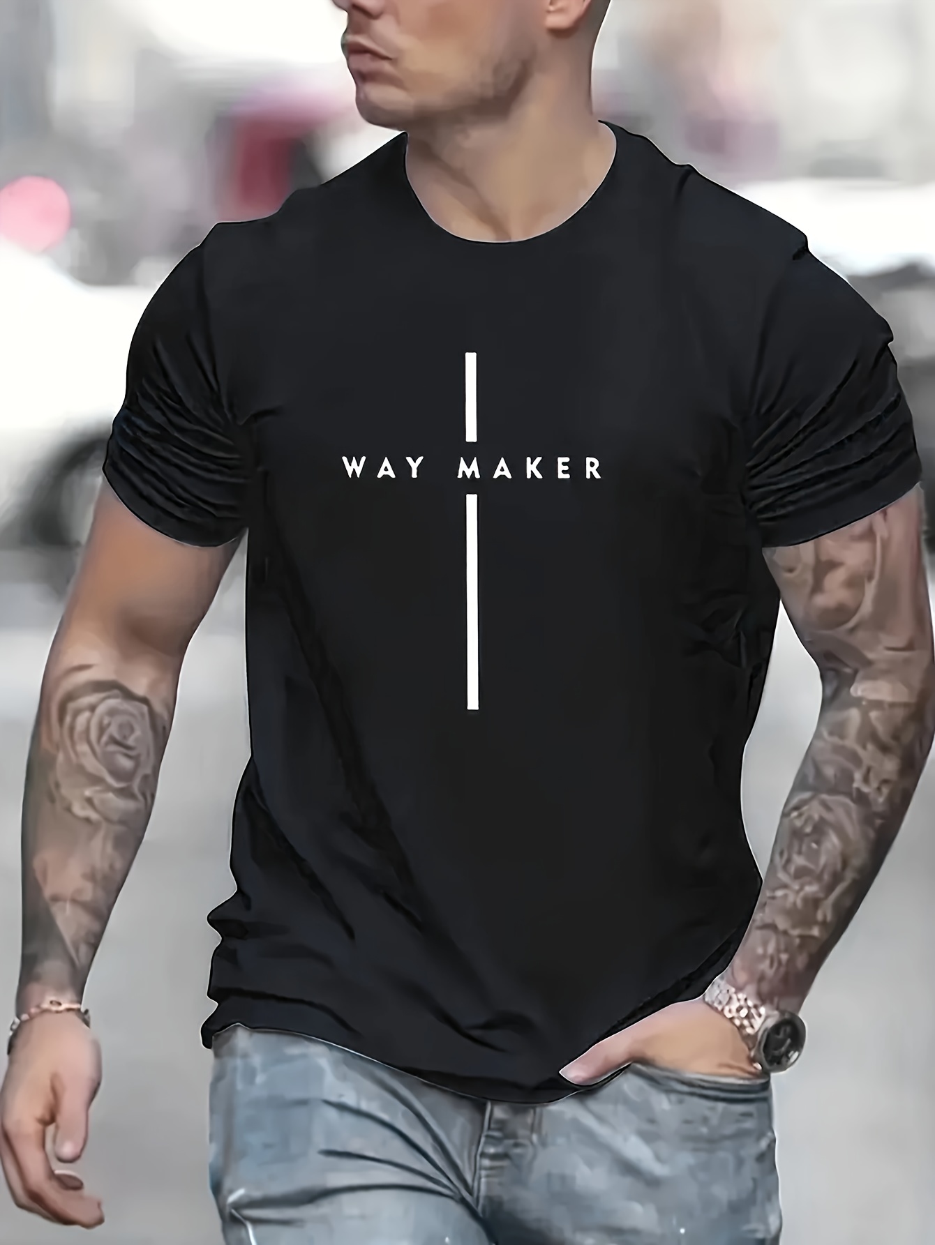 stylish letter print mens casual summer crew neck t shirt gift for men details 11