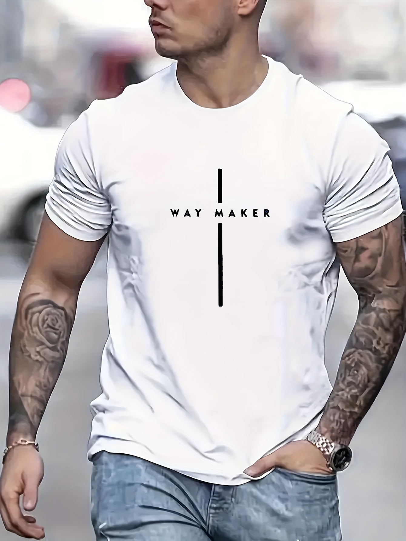 stylish letter print mens casual summer crew neck t shirt gift for men details 16