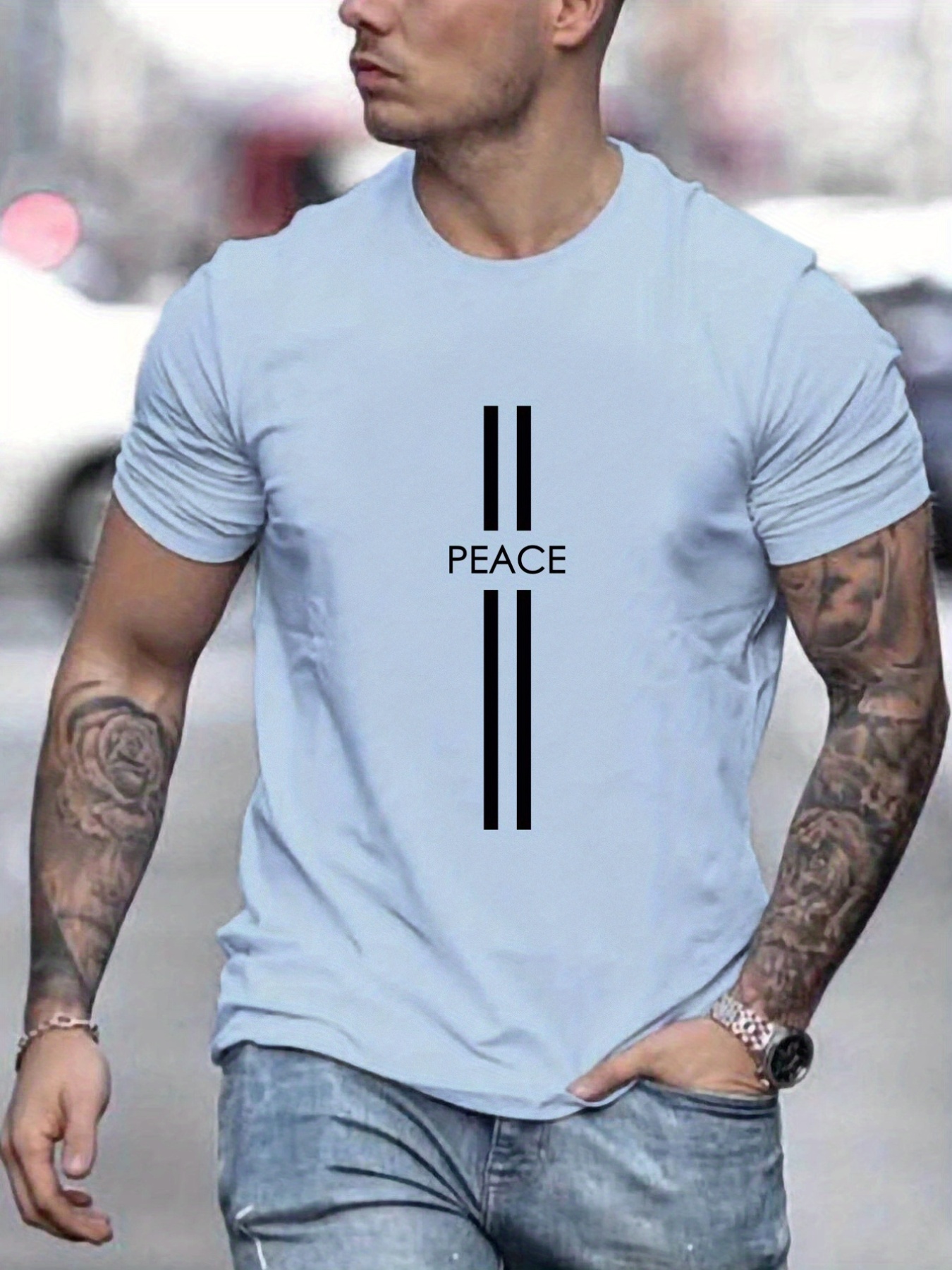 peace mens summer round neck mens short sleeve t shirt casual wear mens clothing details 10