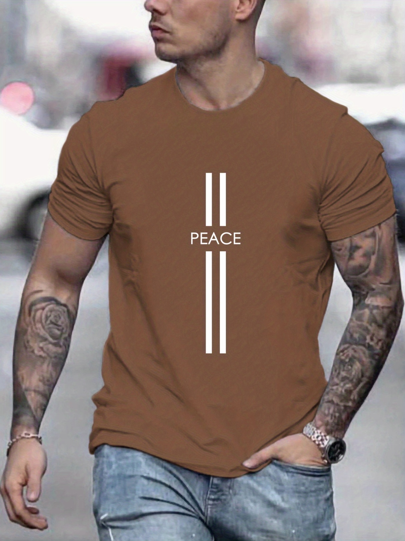 peace mens summer round neck mens short sleeve t shirt casual wear mens clothing details 20