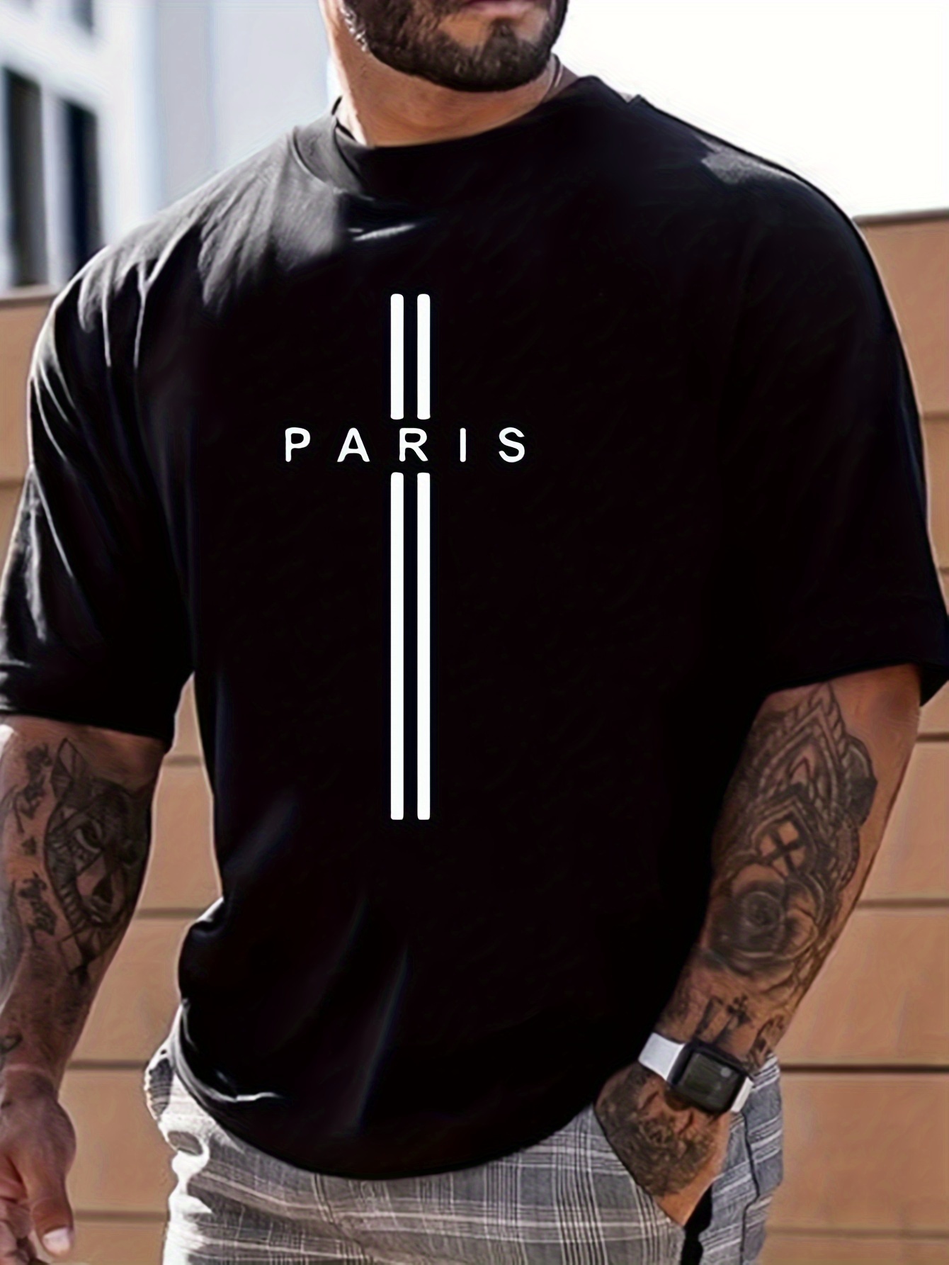 paris print mens graphic design crew neck active t shirt casual comfy tees tshirts for summer mens clothing tops for daily gym workout details 0