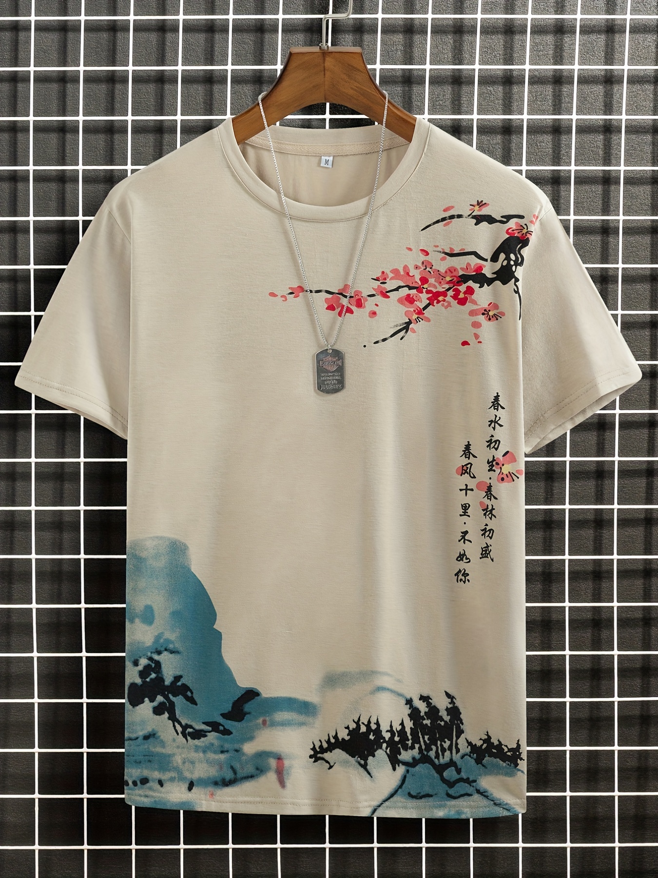 mens ink landscape print trendy t shirt crew neck short sleeve tops graphic tee mens clothes summer mens outfits details 0