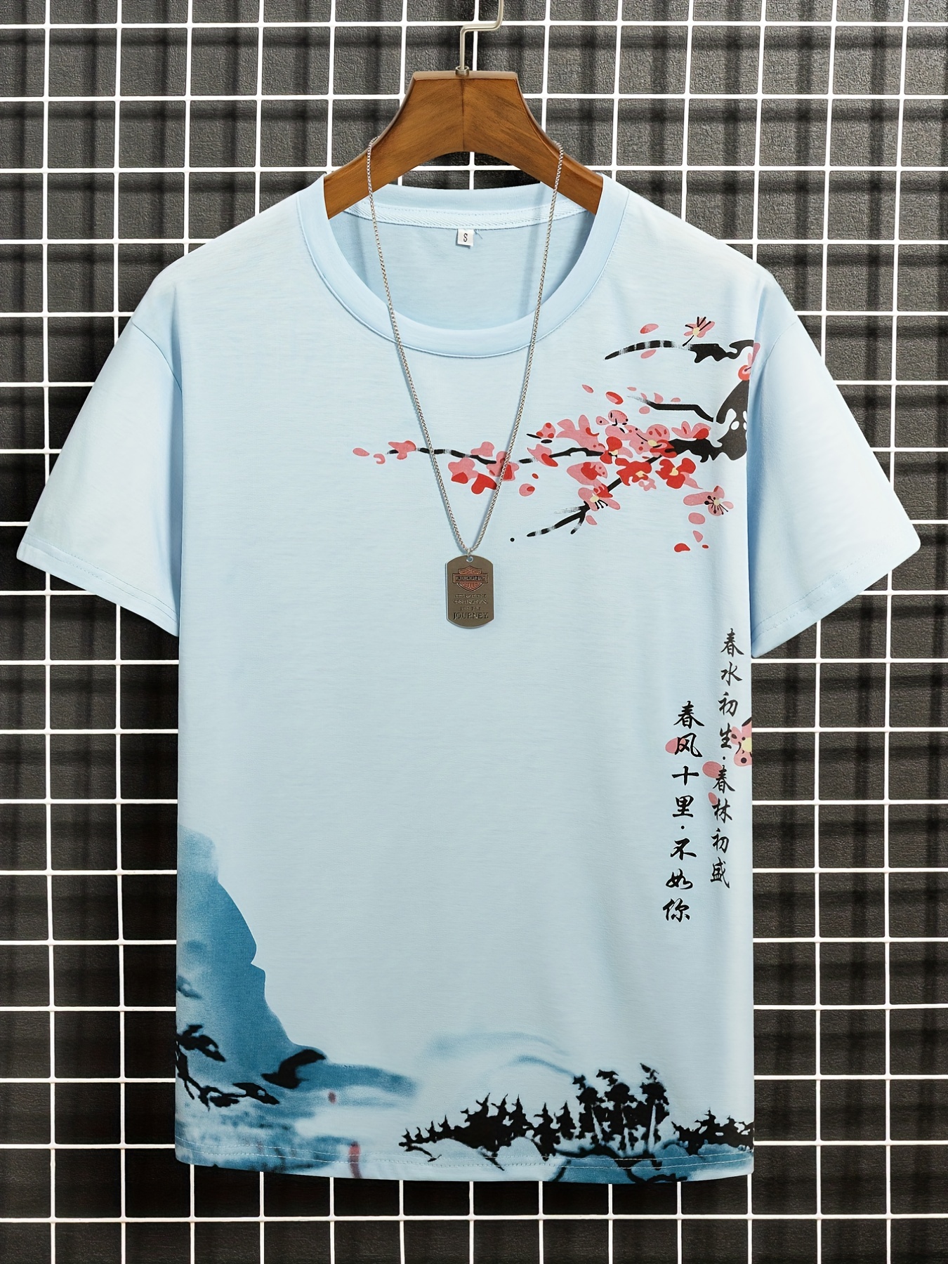 mens ink landscape print trendy t shirt crew neck short sleeve tops graphic tee mens clothes summer mens outfits details 7