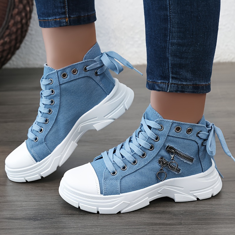 womens platform side zipper design canvas shoes casual lace up outdoor shoes comfortable valentines day sneakers details 1