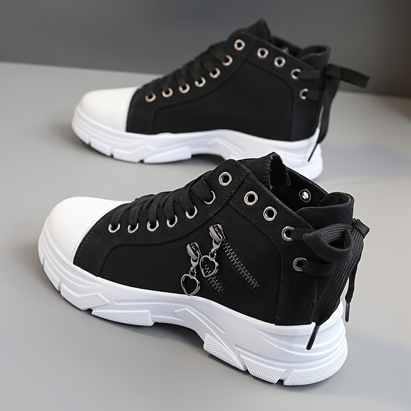 womens platform side zipper design canvas shoes casual lace up outdoor shoes comfortable valentines day sneakers details 2