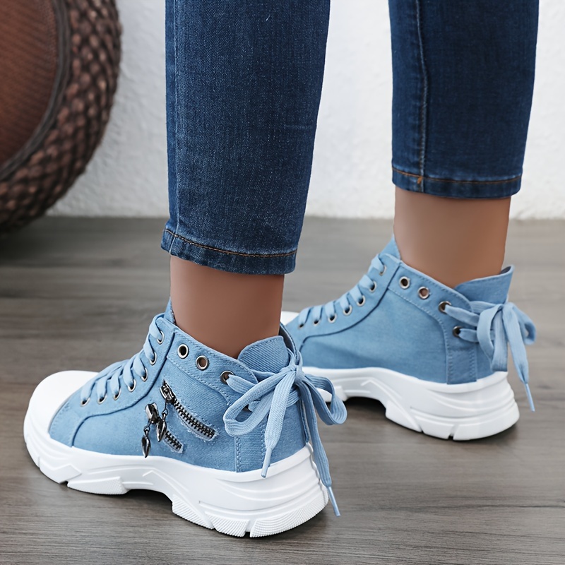 womens platform side zipper design canvas shoes casual lace up outdoor shoes comfortable valentines day sneakers details 6