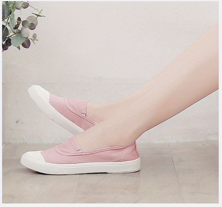 Women s Slip On Canvas Shoes, Casual Contrast Color Low Top Flat Shoes, Lightweight All-Match Walking Shoes details 4