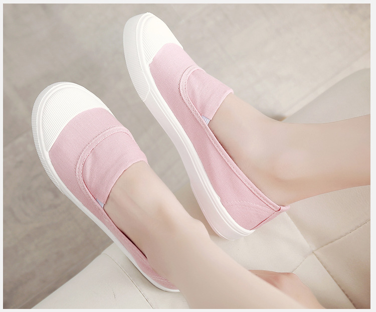 Women s Slip On Canvas Shoes, Casual Contrast Color Low Top Flat Shoes, Lightweight All-Match Walking Shoes details 5