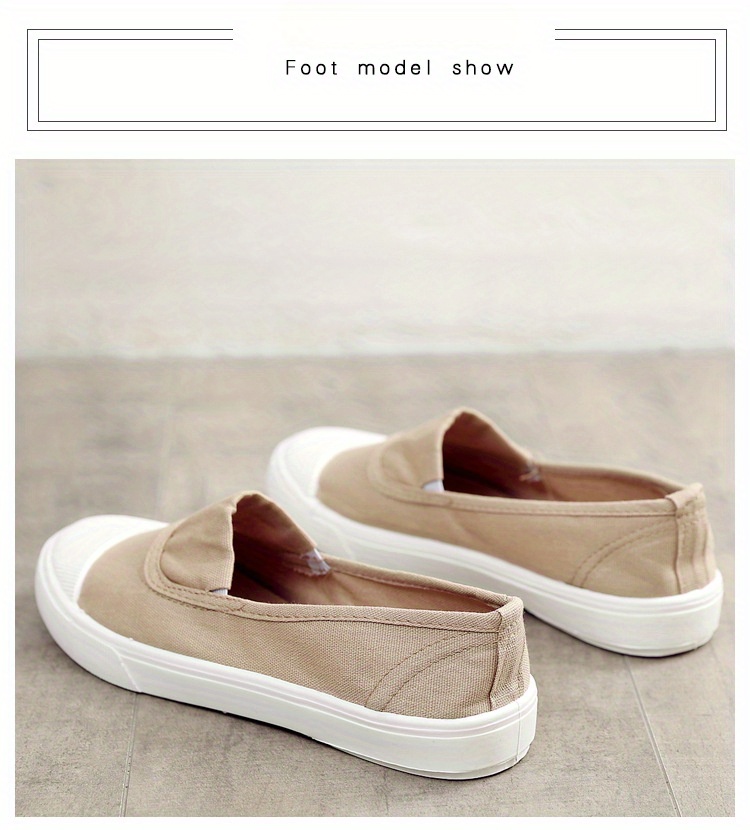 Women s Slip On Canvas Shoes, Casual Contrast Color Low Top Flat Shoes, Lightweight All-Match Walking Shoes details 13