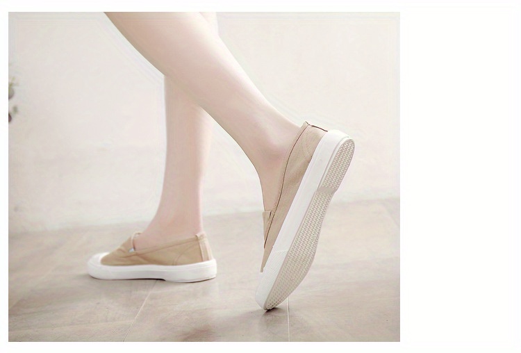 Women s Slip On Canvas Shoes, Casual Contrast Color Low Top Flat Shoes, Lightweight All-Match Walking Shoes details 16