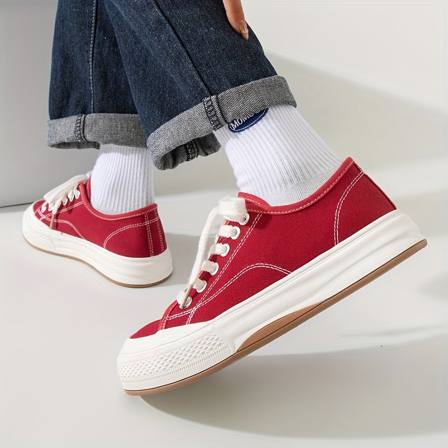 Women s Simple Solid Color Canvas Shoes, Casual Lace Up Outdoor Shoes, Comfortable Low Top Sneakers details 0