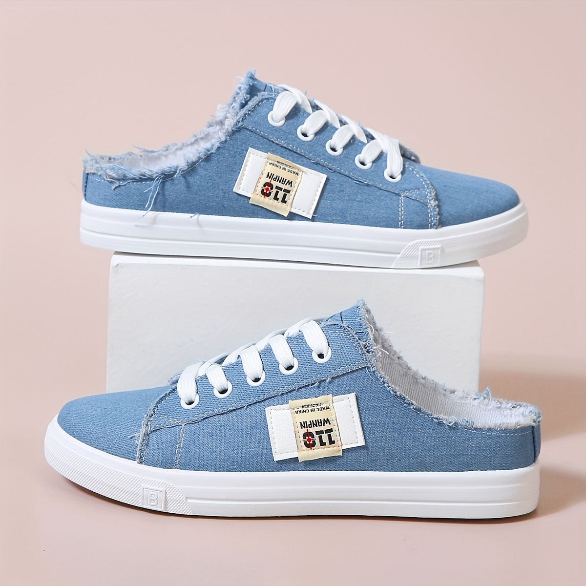 Women s Backless Flat Canvas Shoes, Casual Lace Up Low Top Mule Sneakers, Lightweight All-Match Skate Shoes details 6