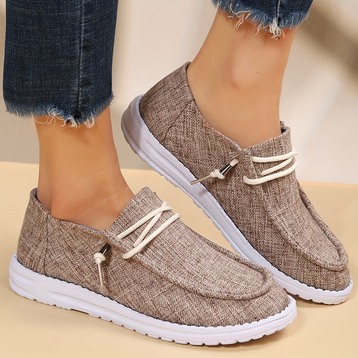 womens solid color casual loafers soft sole lightweight slip on daily shoes low top walking canvas shoes details 2