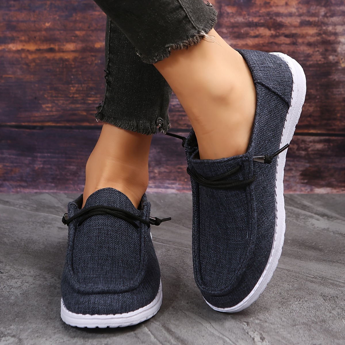 womens solid color casual loafers soft sole lightweight slip on daily shoes low top walking canvas shoes details 7