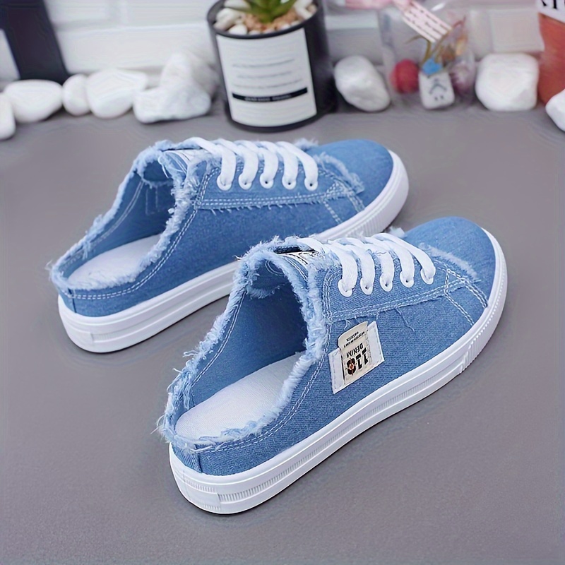 womens simple canvas shoes casual lace up mule sneakers womens comfortable outdoor shoes details 0