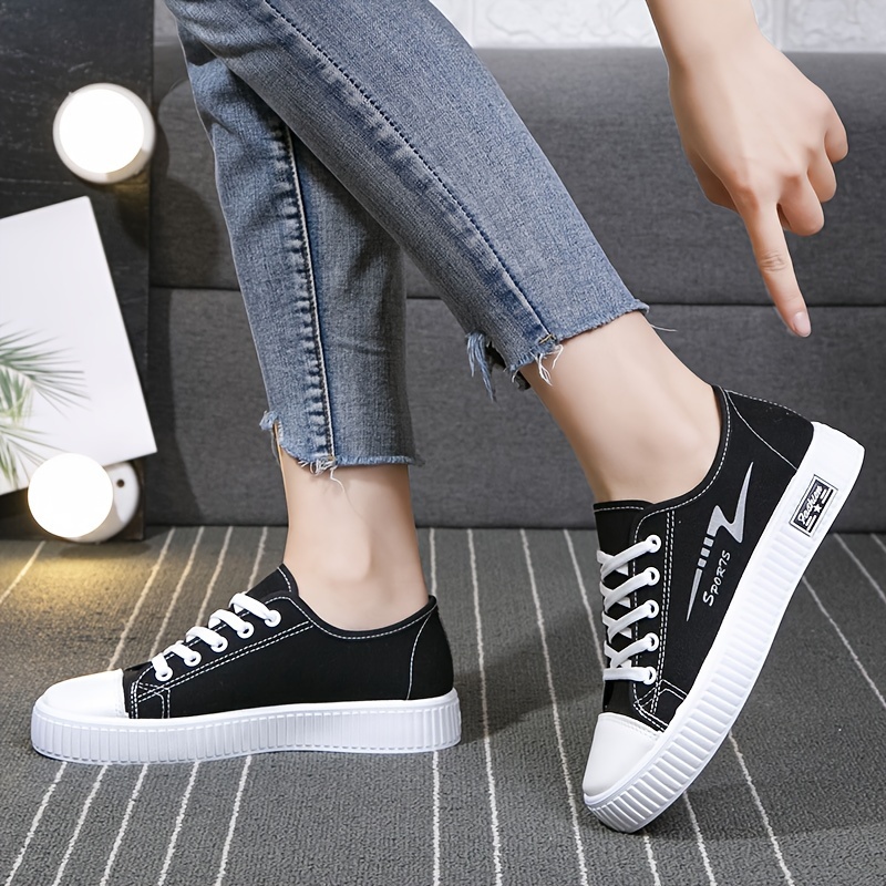 womens solid color casual shoes lace up soft sole lightweight skate shoes low top walking canvas shoes details 1