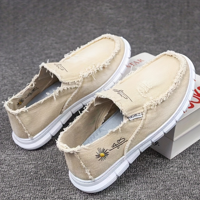 womens letter floral print loafers slip on lightweight soft sole walking flats raw trim comfort canvas shoes details 0