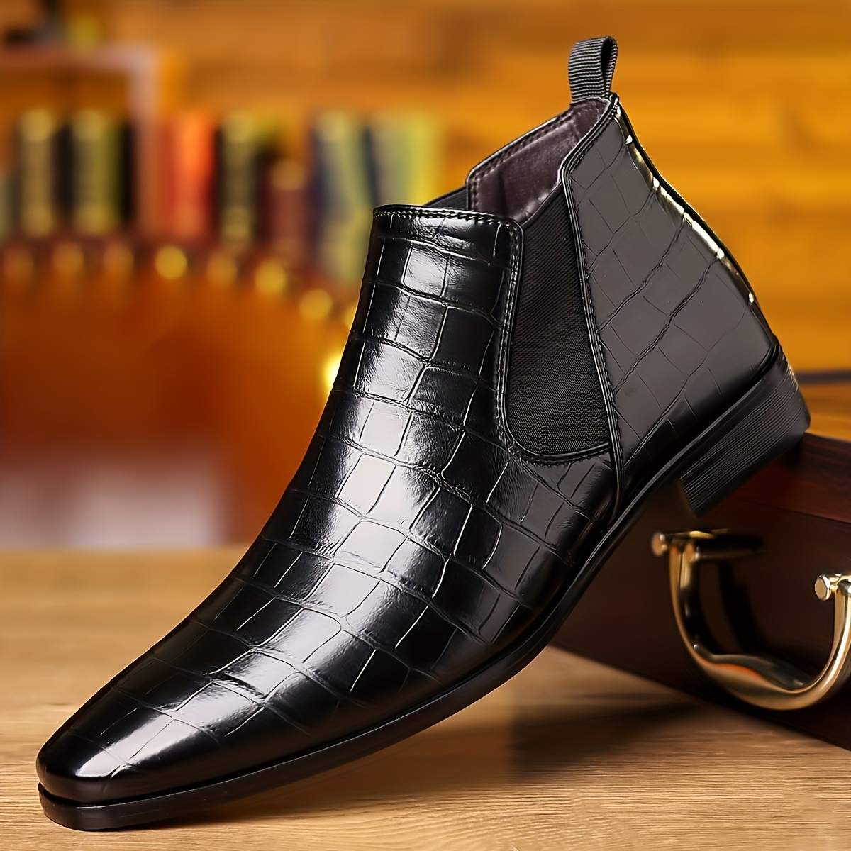 mens squared toe casual chelsea boots anti skid ankle boots for business office spring autumn and winter details 6